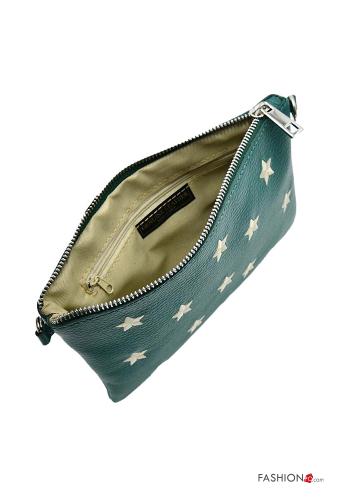 Clutch em Couro Genuíno Estampado estrelas com fecho com alça - ph 4