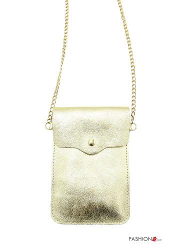Borsa a spalla in Vera pelle metallizzato con bottoni - ph 1