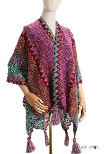 Farbiges Muster Cape mit Fransen - ph 1