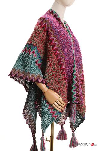 Farbiges Muster Cape mit Fransen - ph 3