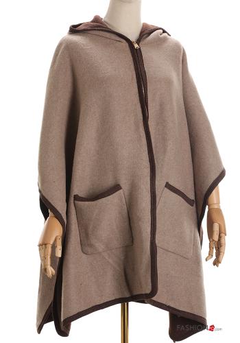Mantella con zip con tasche con cappuccio