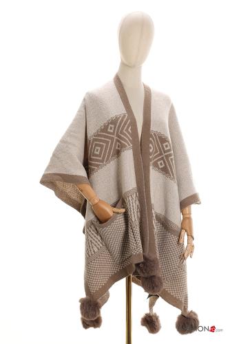 Geometrisches Muster Cape mit Taschen - ph 1