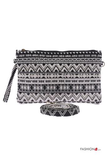 Pochette en Coton à Imprimé Géométrique avec fermeture éclair avec bandoulière - ph 1