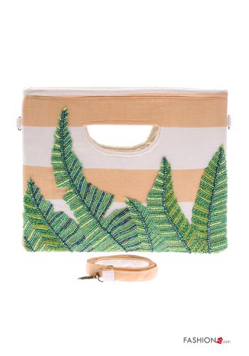 Borsa a mano in Cotone Fantasia ricamata con zip con tracolla - ph 1