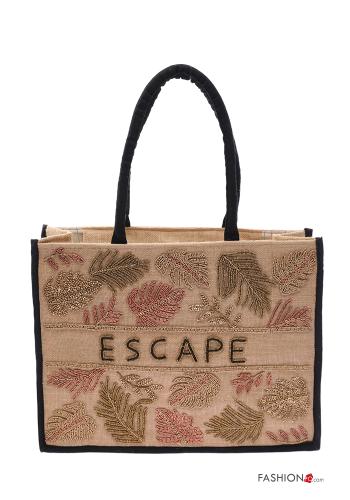 Lettering print Cotton Shopper (Tote) with zip