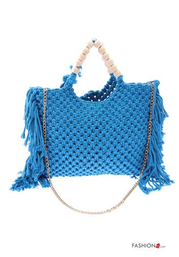 knitted Cotton Handbag with fringe with shoulder strap