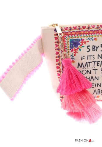 Patterned Purse with zip with fringe - ph 4