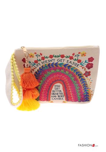 Patterned Purse with zip with fringe