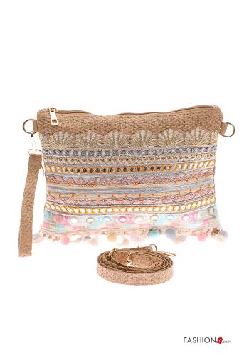 Embroidered Purse with sequins with shoulder strap with zip