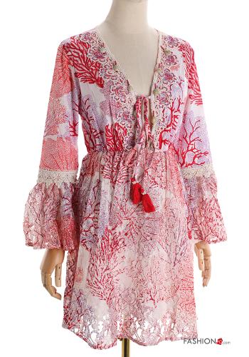 ruffle sleeve mini Cotton Cover up plunging neckline - ph 1