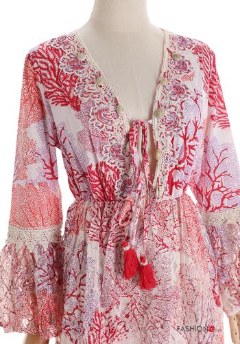 ruffle sleeve mini Cotton Cover up plunging neckline - ph 4