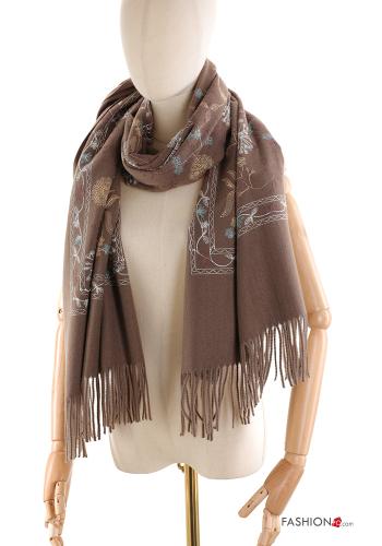 Besticktes Muster Schal mit Fransen