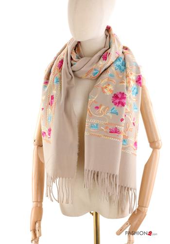 Embroidered Scarf with fringe