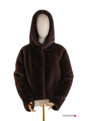 Jacke aus Kunstpelz mit Knöpfen ohne Futter mit Kapuze
