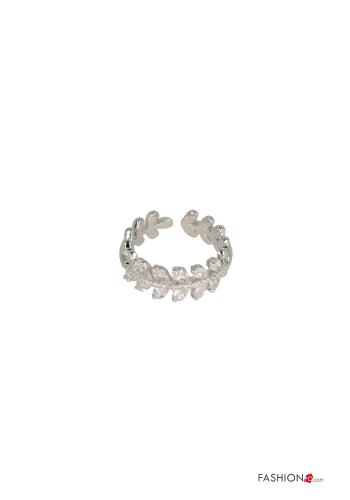 Anello Fantasia con foglie con strass