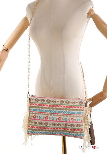 Mix Muster Handtasche aus Baumwolle mit Reißverschluss mit Fransen