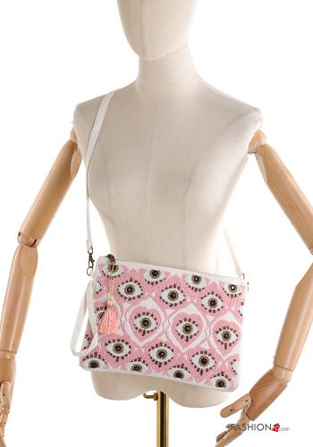 Pochette in Cotone Fantasia ricamata con zip con tracolla