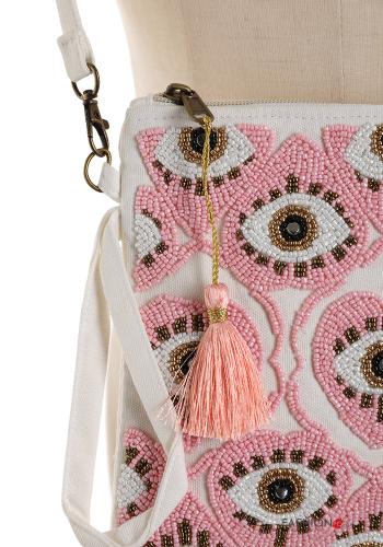 Pochette in Cotone Fantasia ricamata con zip con tracolla - ph 2