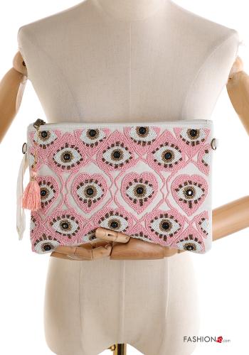 Pochette in Cotone Fantasia ricamata con zip con tracolla - ph 5