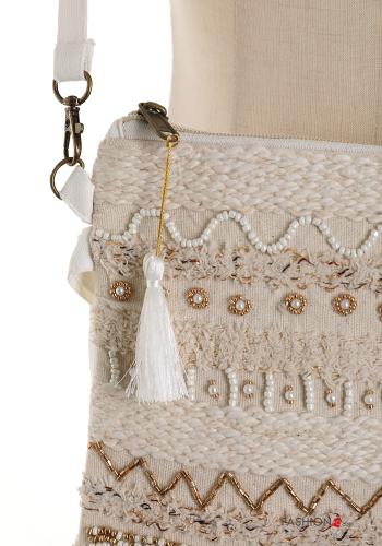 Pochette in Cotone Fantasia ricamata con zip con tracolla - ph 2