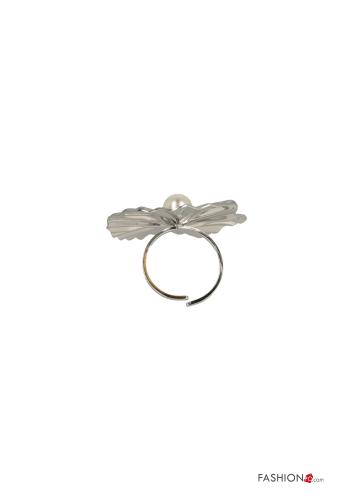 Anello regolabile Fantasia floreale con perle - ph 2