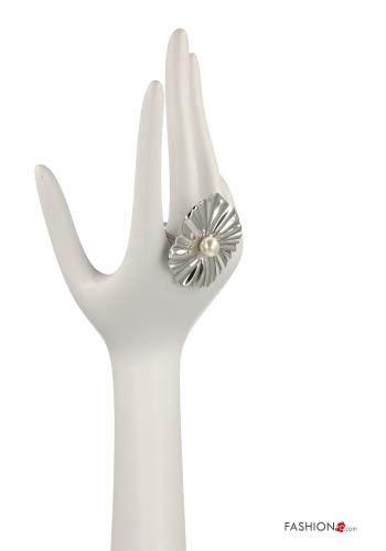 Anello regolabile Fantasia floreale con perle - ph 3