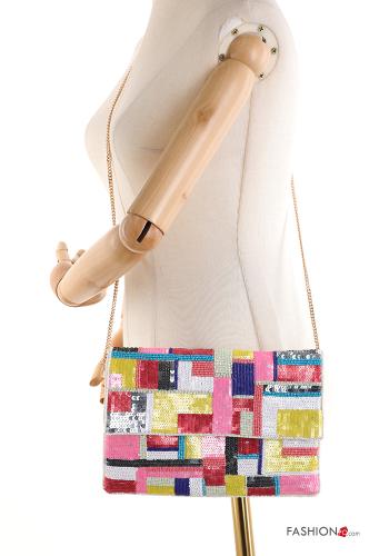 Borsa in Cotone con paillettes con zip