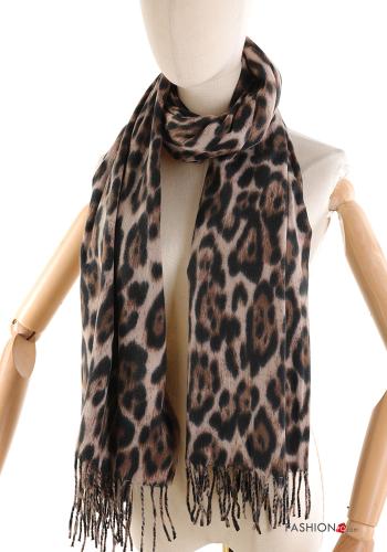 Animal print Scarf with fringe