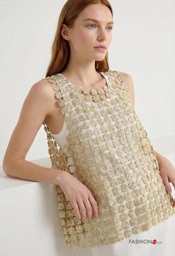 Besticktes Muster ärmellos u-boot ausschnitt netz Tank-Top - ph 2