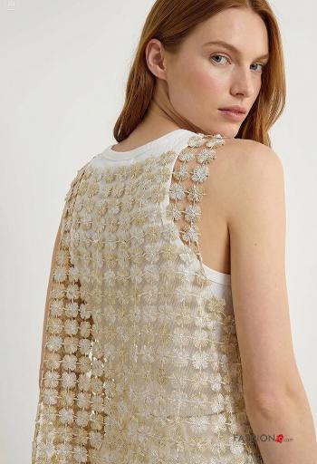 Besticktes Muster ärmellos u-boot ausschnitt netz Tank-Top - ph 3