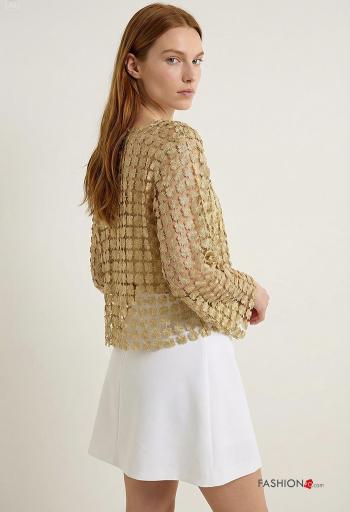 Embroidered fishnet crew neck Long sleeved top - ph 1