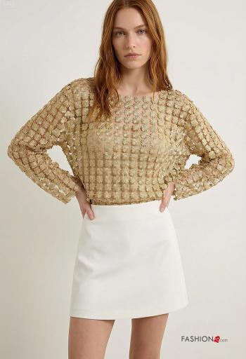 Embroidered fishnet crew neck Long sleeved top - ph 2