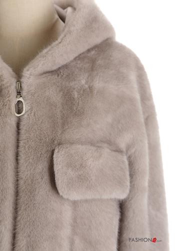 lange ärmel Mantel mit Taschen mit Kapuze mit Reißverschluss - ph 4