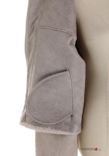 lange ärmel Mantel mit Taschen mit Kapuze mit Reißverschluss - ph 5