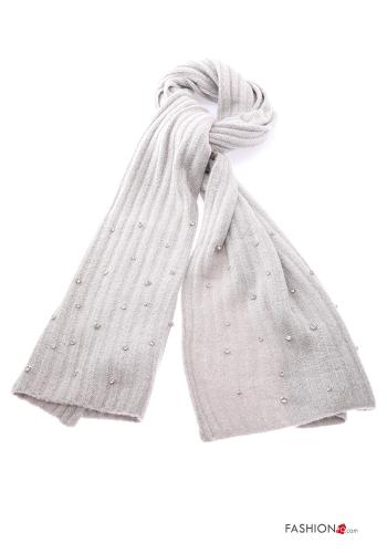 Ribbed Wool Mix Scarf with rhinestones
