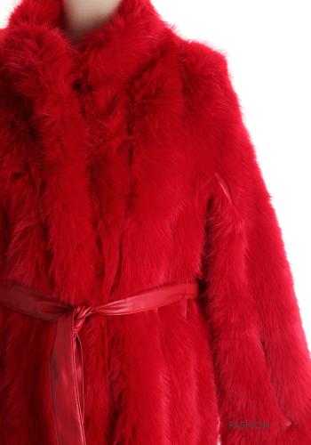 faux fur long sleeve Jacket with belt - ph 4