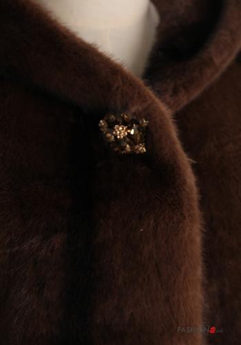 Giacca pelliccia sintetica maniche lunghe con strass con cappuccio - ph 4