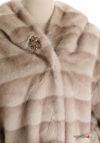 Manteau fourrure synthétique avec ceinture à capuche avec strass - ph 4
