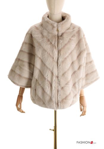 Kunstfell Jacke mit Reißverschluss 3/4 ärmel