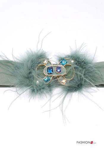 Cinto com strass com elástico com penas