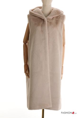 faux fur Ecological Fur Gilet with buttons with hood