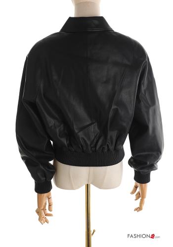 faux leather with collar Biker Jacket with zip with elastic - ph 2
