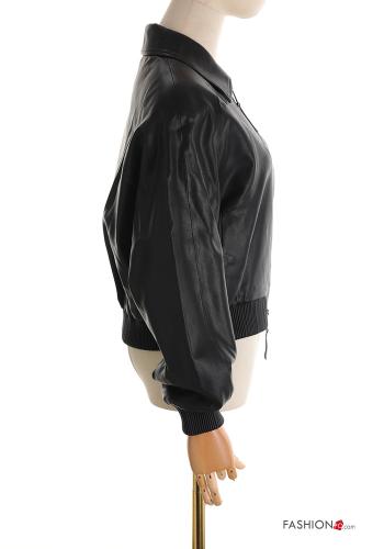 faux leather with collar Biker Jacket with zip with elastic - ph 3