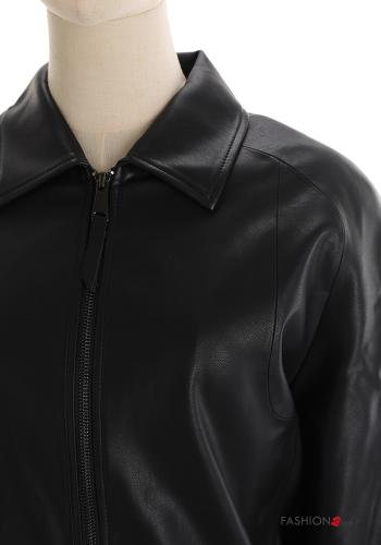 faux leather with collar Biker Jacket with zip with elastic - ph 4