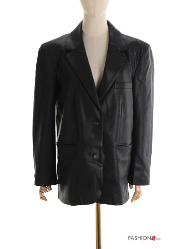Kunstleder lange ärmel Jacke mit Knöpfen - ph 1