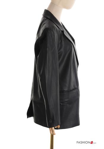 Kunstleder lange ärmel Jacke mit Knöpfen - ph 3