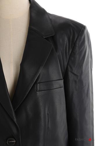 Kunstleder lange ärmel Jacke mit Knöpfen - ph 4
