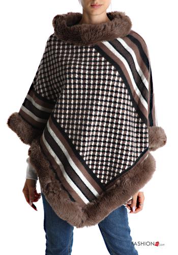 Geometric pattern faux fur Poncho - ph 1