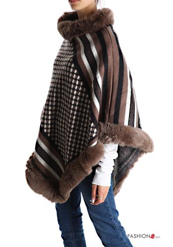 Geometric pattern faux fur Poncho - ph 3