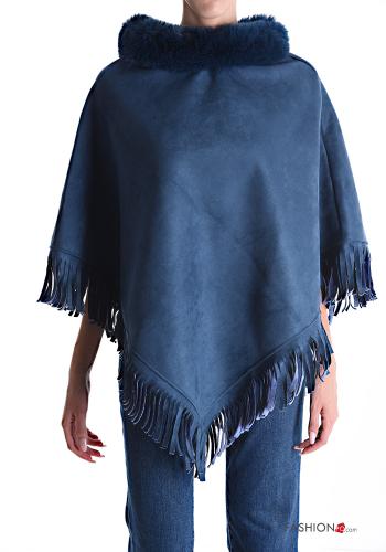 Poncho camoscio pelliccia sintetica con frange